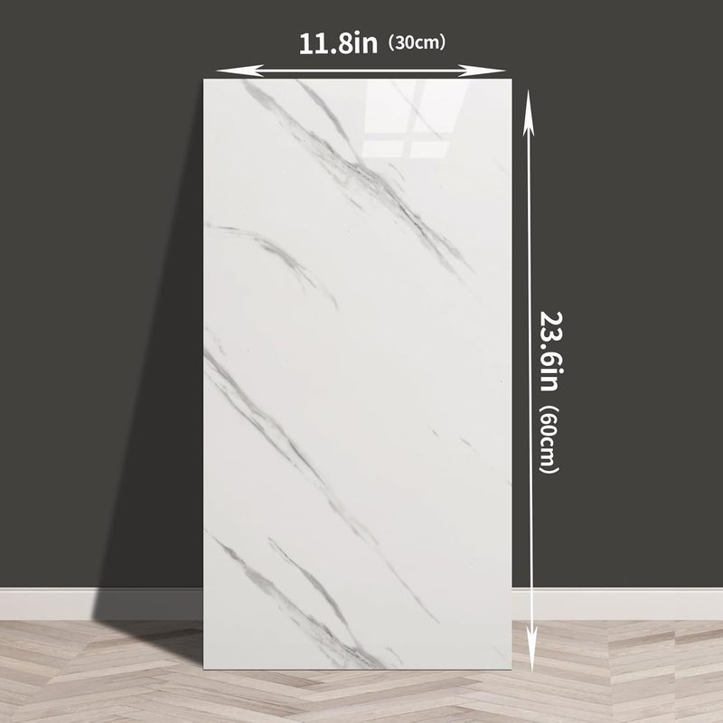 Haimin Wall Panels Peel and Stick 10 Pieces 23.6x11.8in (19.4 Sq. Ft. Coverage) Lightweight Backsplash Marble Look Tile (not Real Marble) Ideal for Kitchen Bathrooms Living Rooms Bedrooms (White-JSB) - Image 3